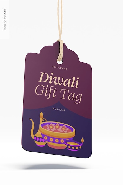 Diwali gift tag mockup, hanging