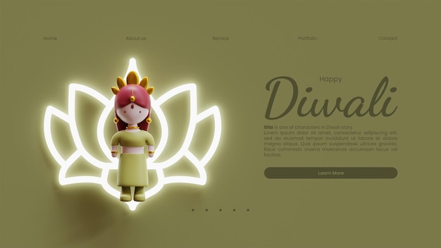 Diwali landing page template of sita who is one of characters in diwali story