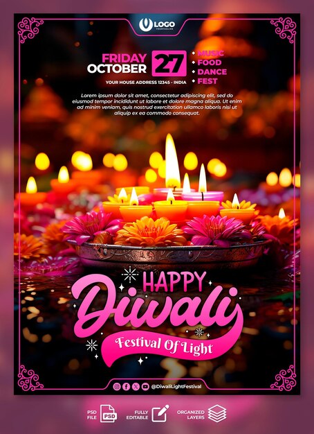 Diwali Light Festival Poster sociale Media sjabloon