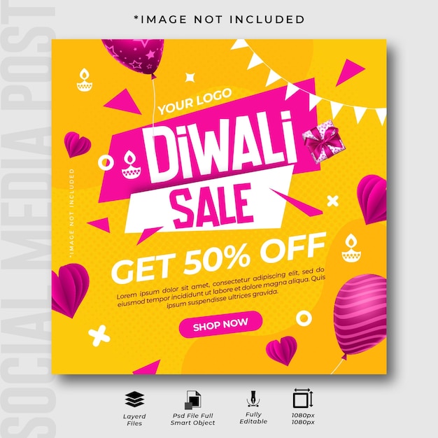 Diwali Sale Шаблон сообщения в социальных сетях Instagram