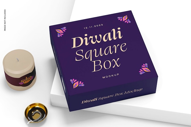 Diwali square box mockup, high angle view