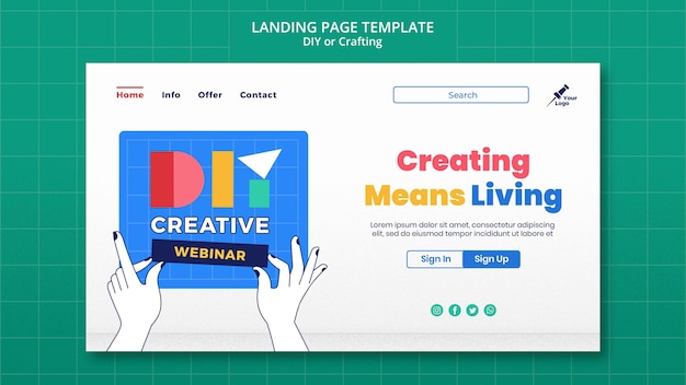 PSD diyまたはクラフトのランディングページ
