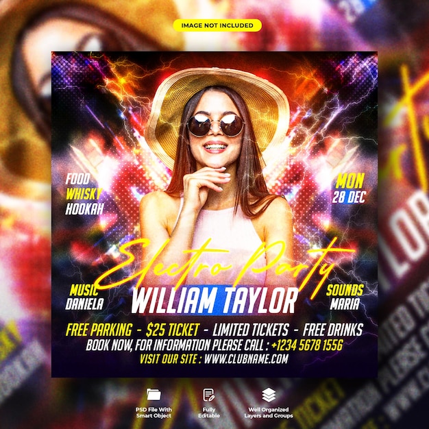 Dj club electro night party flyer en social media webbannersjabloon