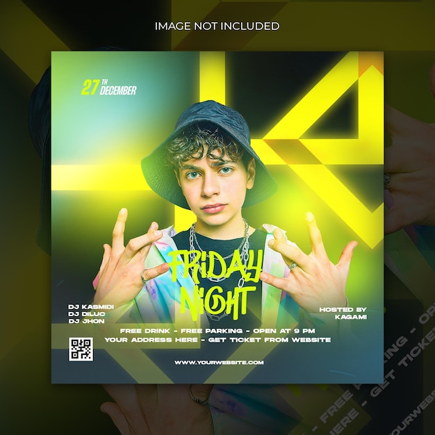 PSD dj club friday party social media flyer template