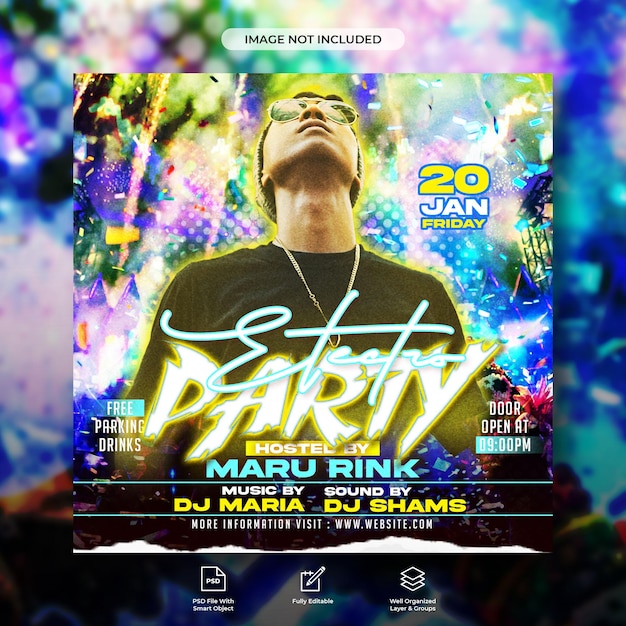 Dj club music party flyer social media post and web banner template