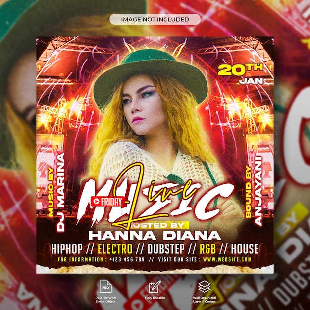 Dj club music party flyer social media post and web banner template