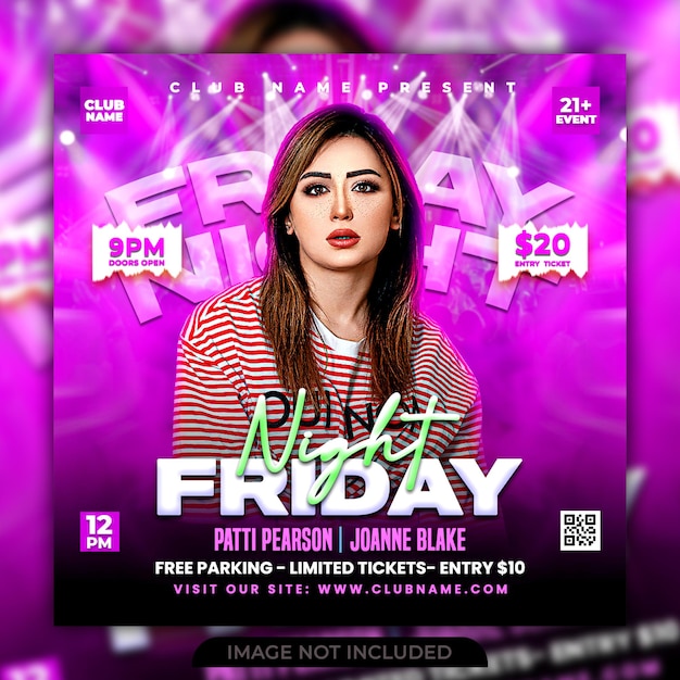 Dj club night party flyer and social media post template