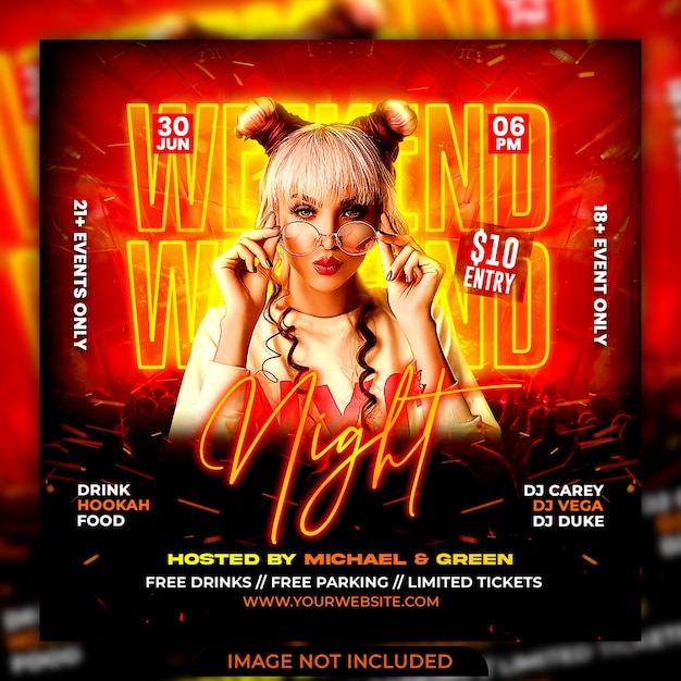 Dj club night party flyer and social media post template