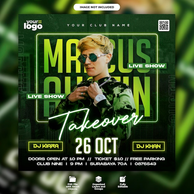 Dj club night party flyer and social media post template