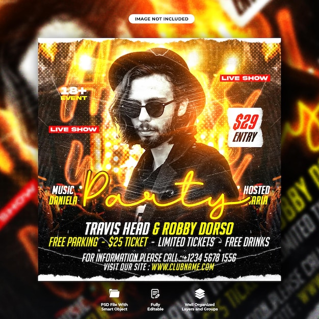 Dj club night party social media web banner template