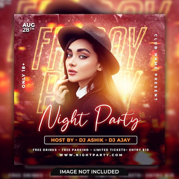 Dj club party flyer сообщение в социальных сетях и веб-баннер