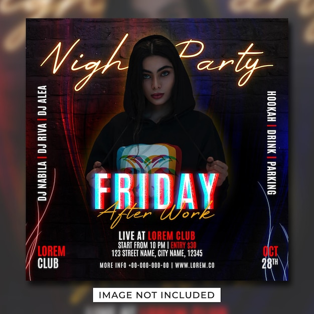 Dj club party flyer social media post sjabloon banner