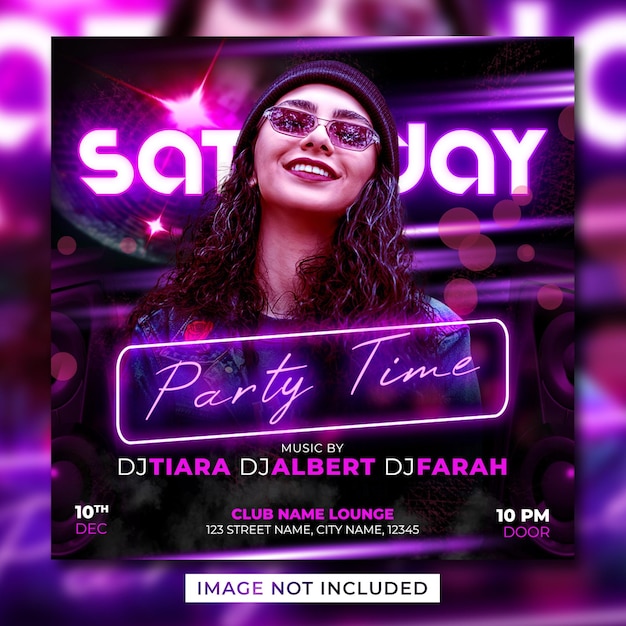Dj club party flyer social media post template banner