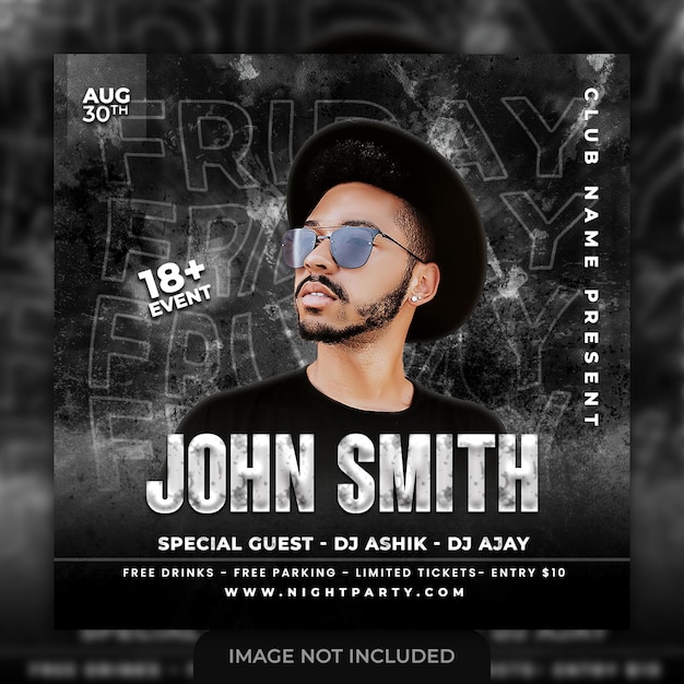 PSD dj club party flyer social media post and web banner