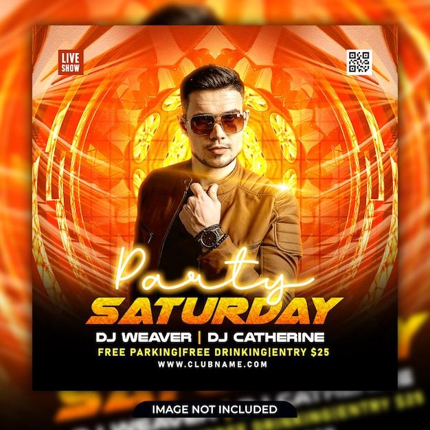 Dj club party flyer social media post and web banner