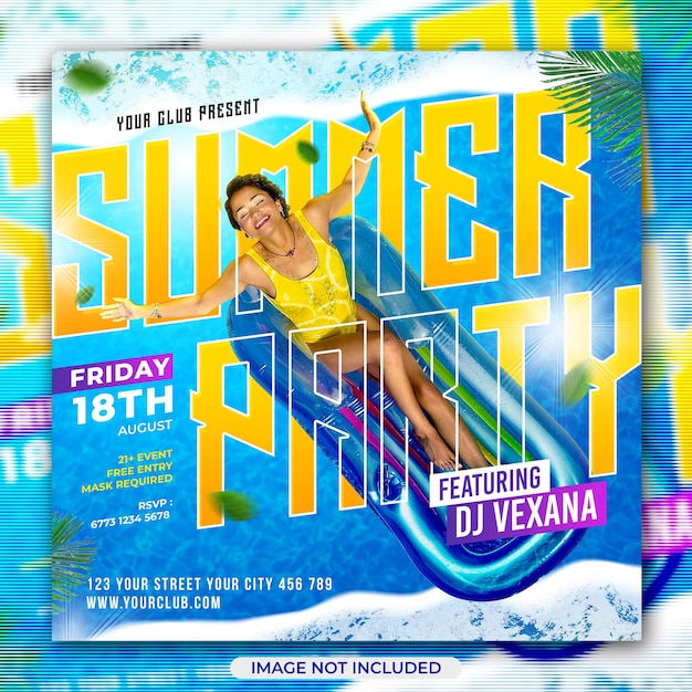 PSD dj club summer party event flyer and social media template