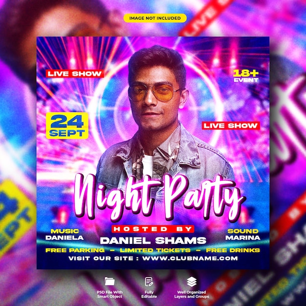 Dj club urban night party flyer and social media web banner template