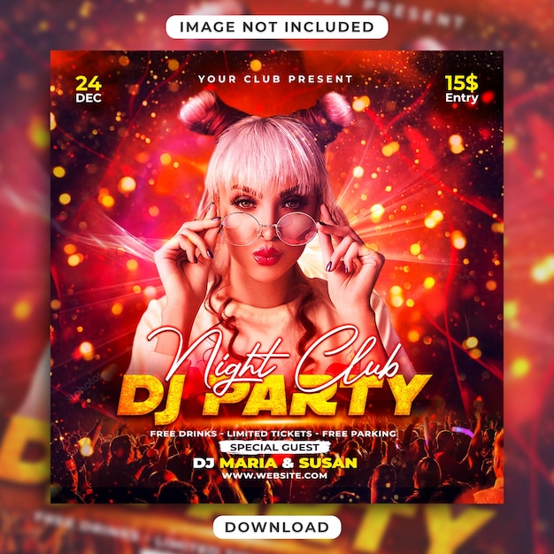 Dj event party flyer or social media promotional template