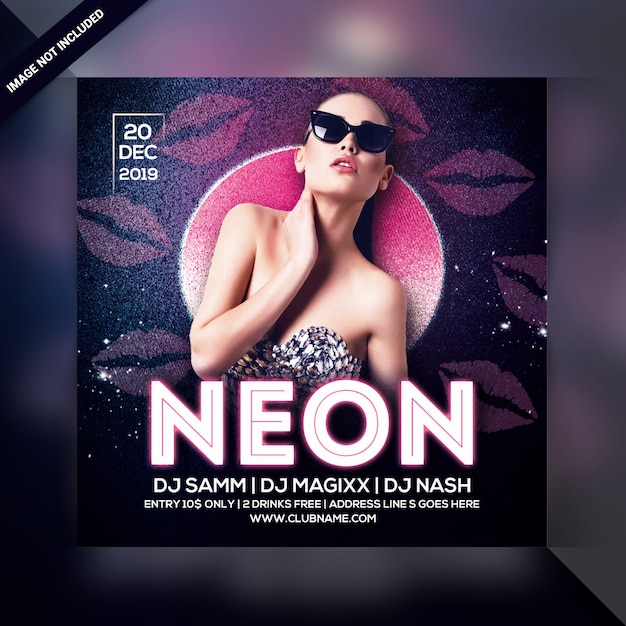 Dj neon party flyer