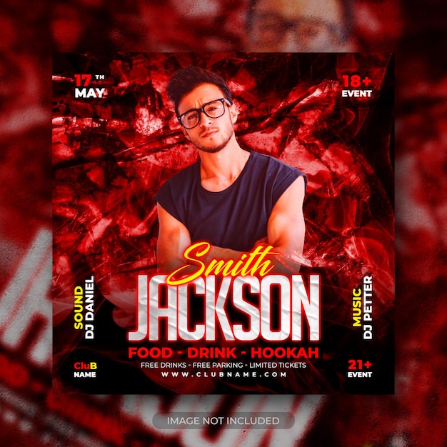 PSD dj night club jackson party flyer social media post en webbannersjabloon