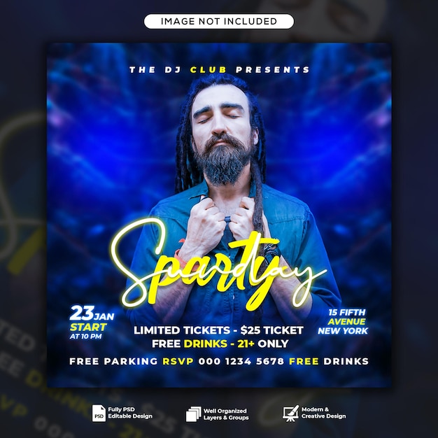 Dj night club party flyer en social media instagram bannersjabloon