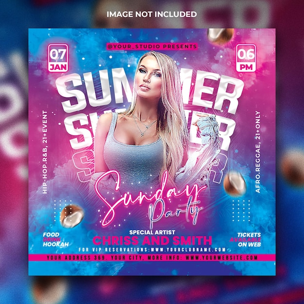 PSD Шаблон поста в социальных сетях dj night club party flyer