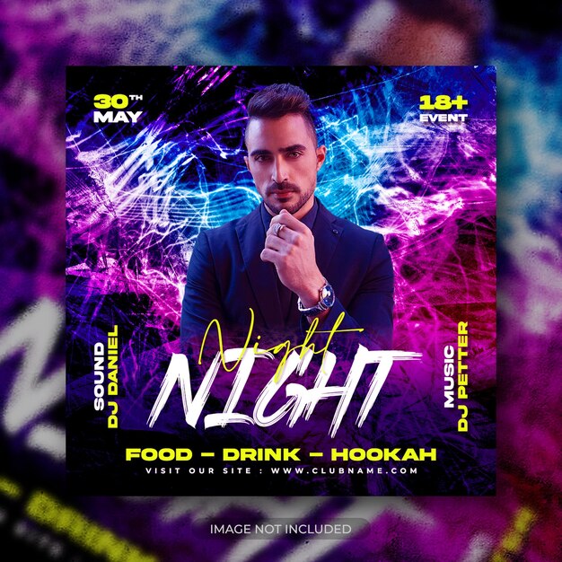 Dj Night club party flyer пост в социальных сетях и шаблон веб-баннера