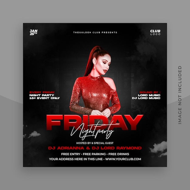DJ night party flyer en social media post sjabloon