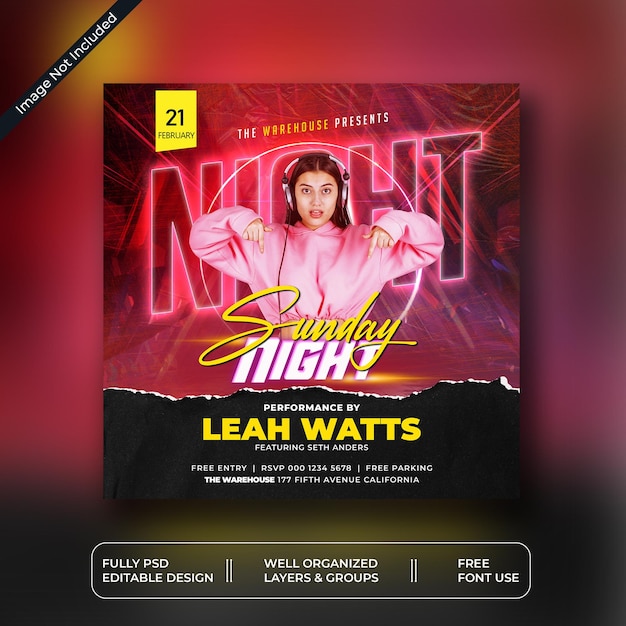 DJ Night Party flyer social media post en webbanner