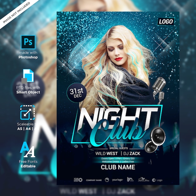 Dj night party рок креатив плакат готов к печати