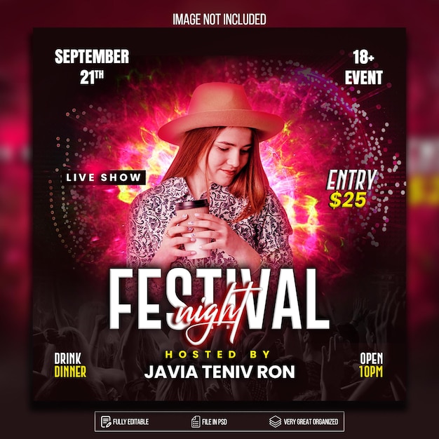 Dj party dance music club flyer template design Premium Psd