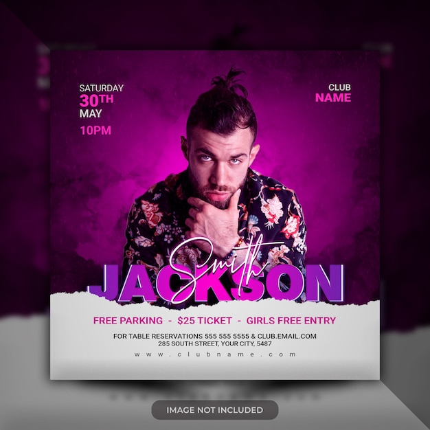 Dj party event flyer template social media poster