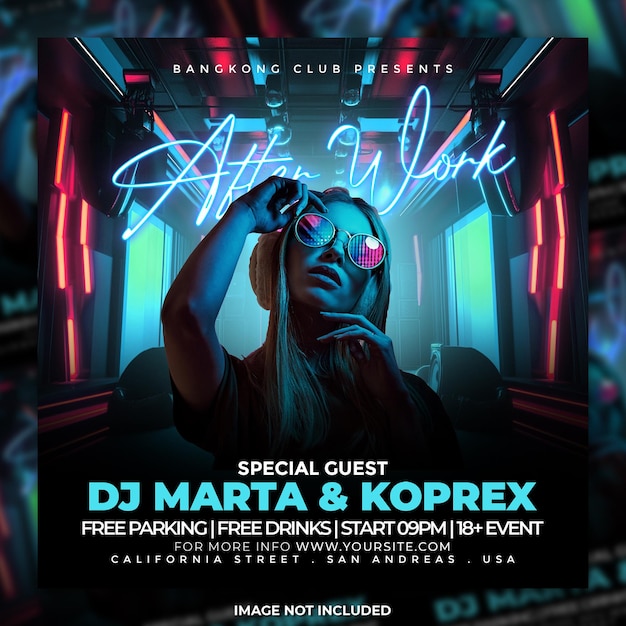 Dj party flyer social media post sjabloon