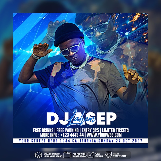 PSD dj party flyer social media post template premium psd