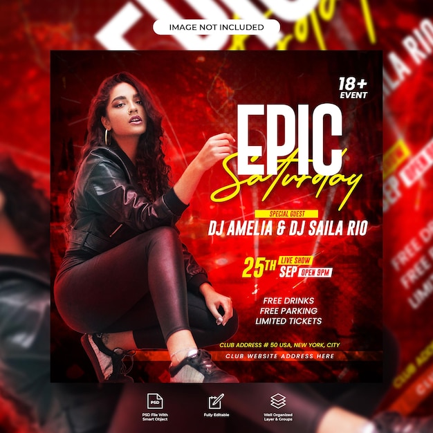 Шаблон поста в социальных сетях для dj party flyer