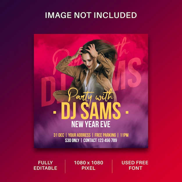 Dj party flyer social media post e web banner template design premium