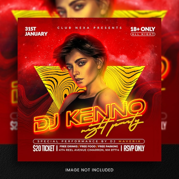 Dj party flyer social media template or web banner