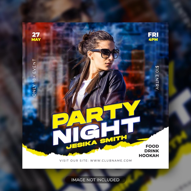 PSD dj party nachtclub evenement flyer of social media postsjabloon