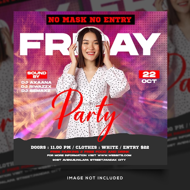 Dj party night music banner design template