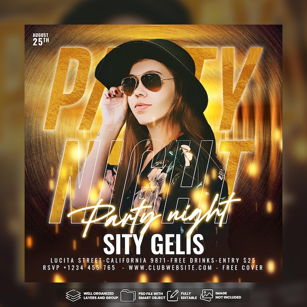 PSD dj party social media post template premium psd