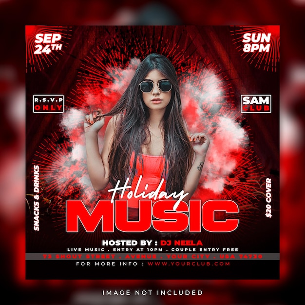 Dj party weekend night social media and Instagram square post template