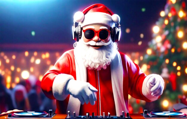 Dj サンタクロースがクリスマスソングを混ぜている