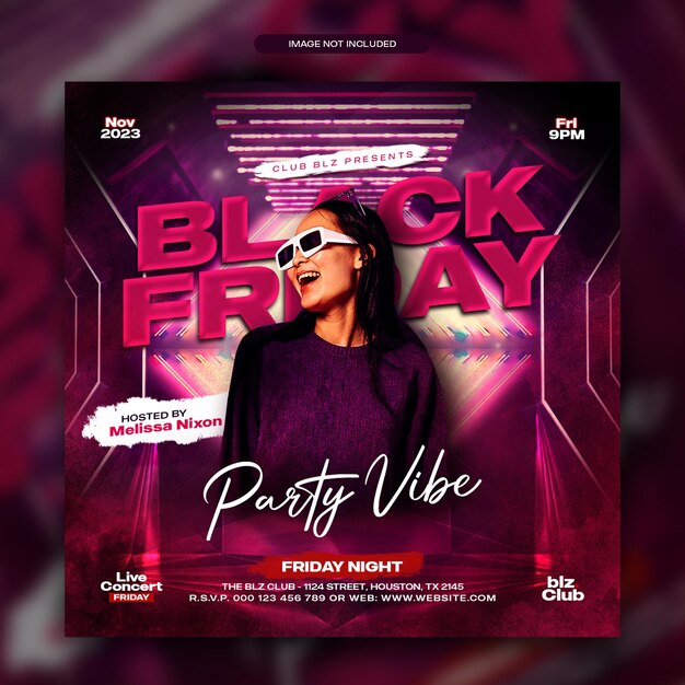 Dj Vibe Party Flyer voor Black Friday Social Media Post en Web Banner