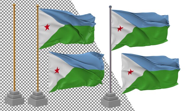 Djibouti-vlag zwaaiend met een andere stijl met een geïsoleerde 3D-rendering