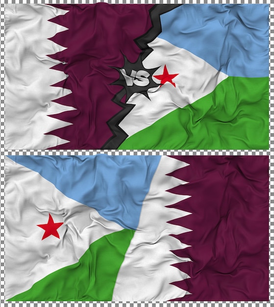 djibouti vs qatar half combined flag cloth bump texture 3d rendering