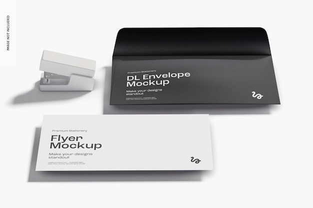 PSD dl envelope and flyer mockup, perspective