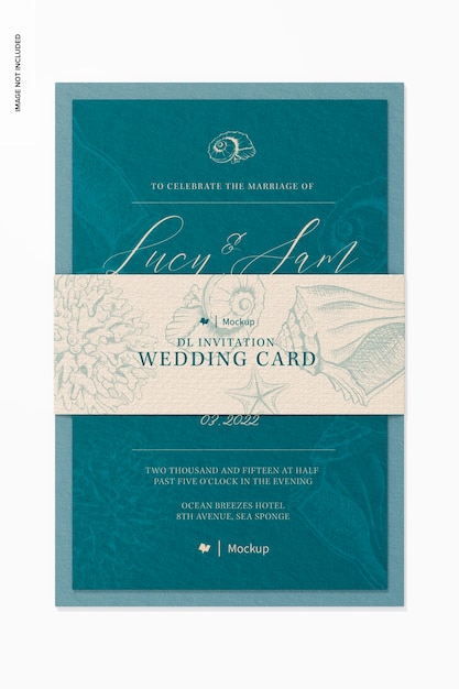 PSD dl invitation wedding card mockup, top view