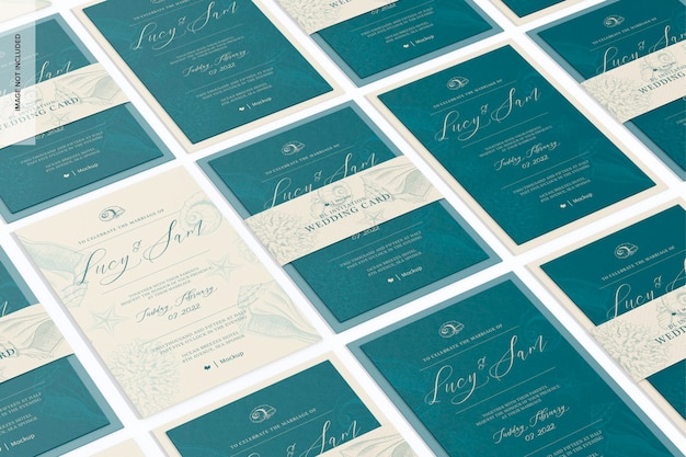 Dl invitation wedding cards mockup, mosaic