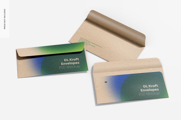 Dl kraft-enveloppen set mockup