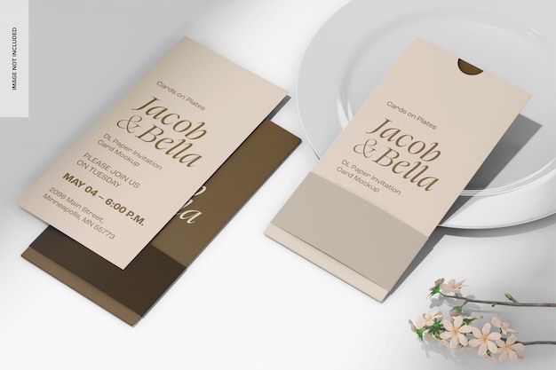 Dl paper invitation cards mockup